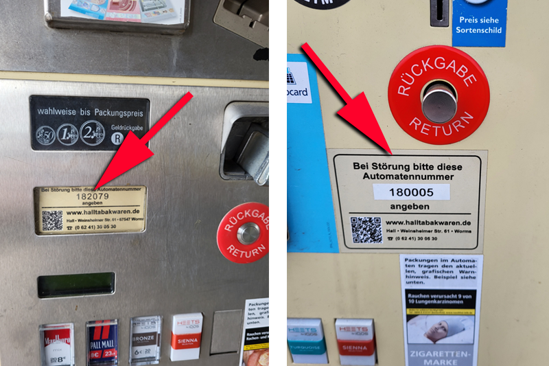 Automatennummer auf dem Typenschild